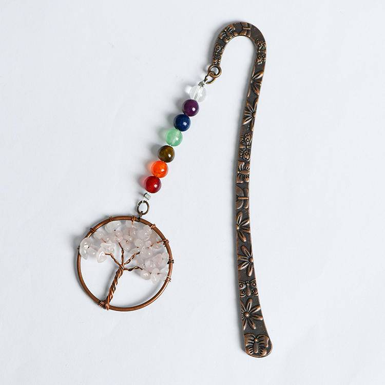Rainbow Crystal Chips Life Tree Bookmark - Natural Stone Book Marker for Good Luck