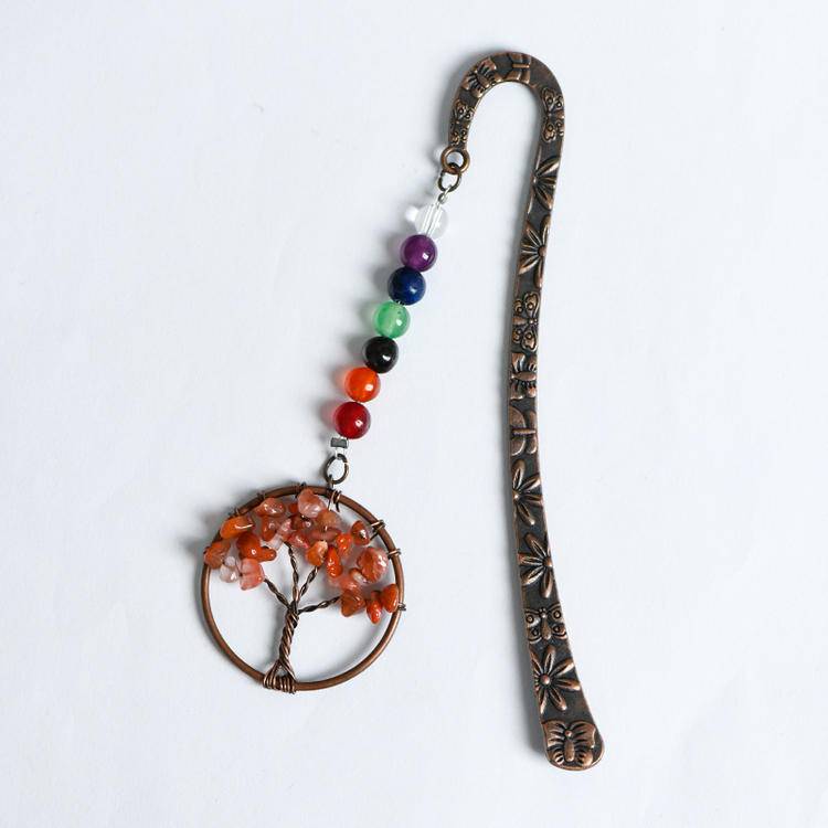 Rainbow Crystal Chips Life Tree Bookmark - Natural Stone Book Marker for Good Luck