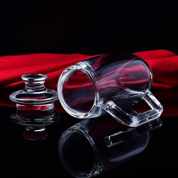 Natural Crystal Glass Tea Cup with Lid -Office Style, 200-250ml Capacity, 15.5cm Height