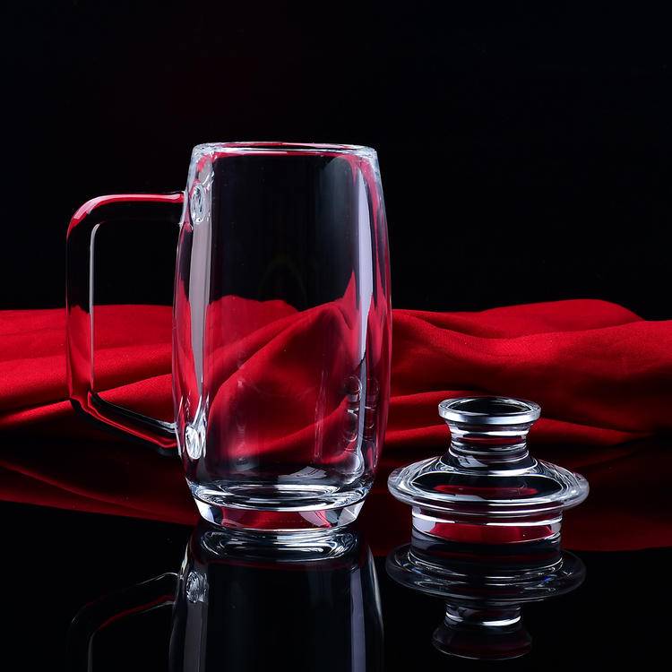 Natural Crystal Glass Tea Cup with Lid -Office Style, 200-250ml Capacity, 15.5cm Height