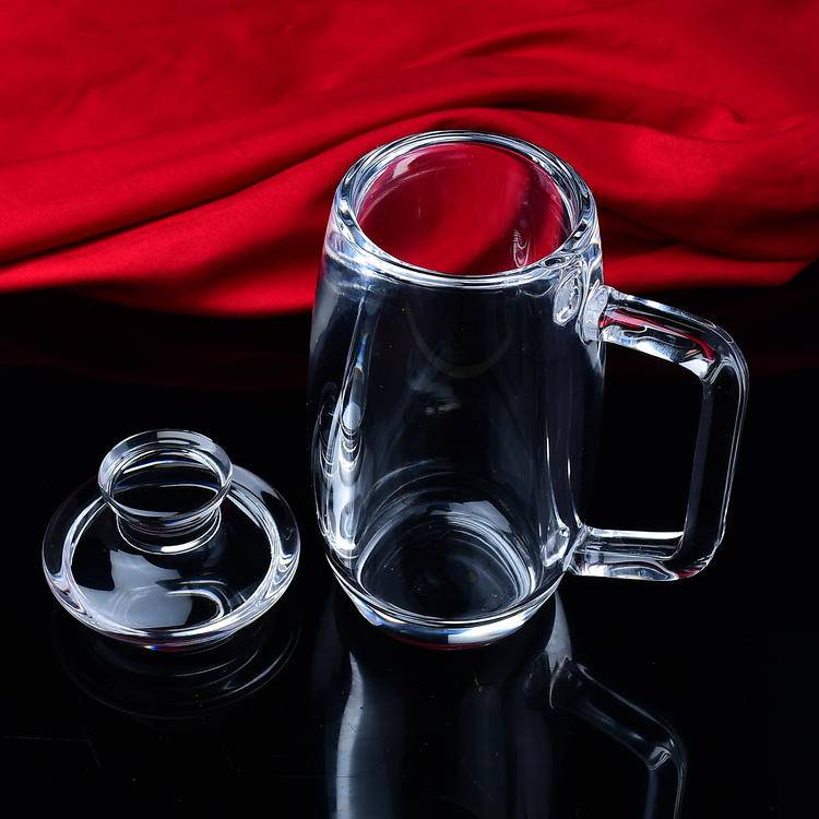 Natural Crystal Glass Tea Cup with Lid -Office Style, 200-250ml Capacity, 15.5cm Height