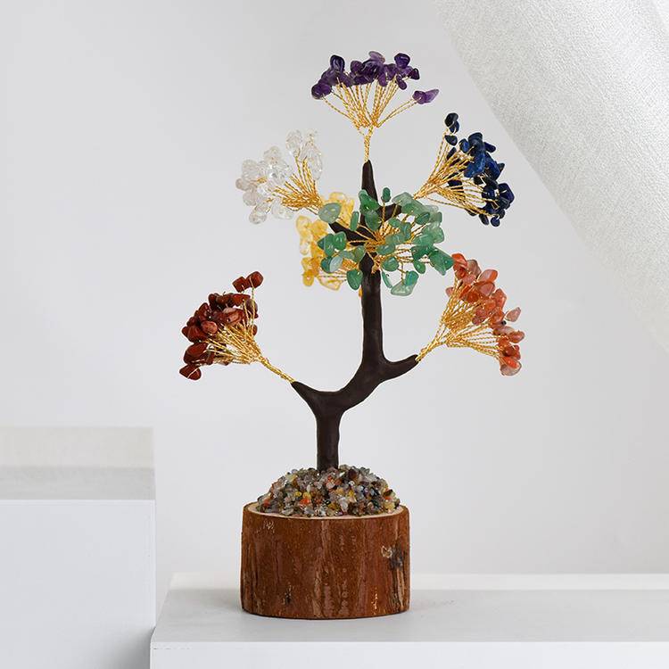 Solid Wood Seven Color Crystal Tree - Natural Feng Shui Wealth & Healing Decor