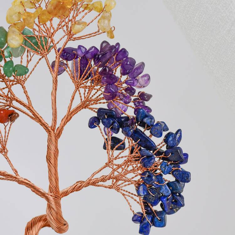 Natural Crystal Gemstone Money Tree -Feng Shui "100 Blessings" Pot, Energy Healing & Space Cleansing Magical Decor