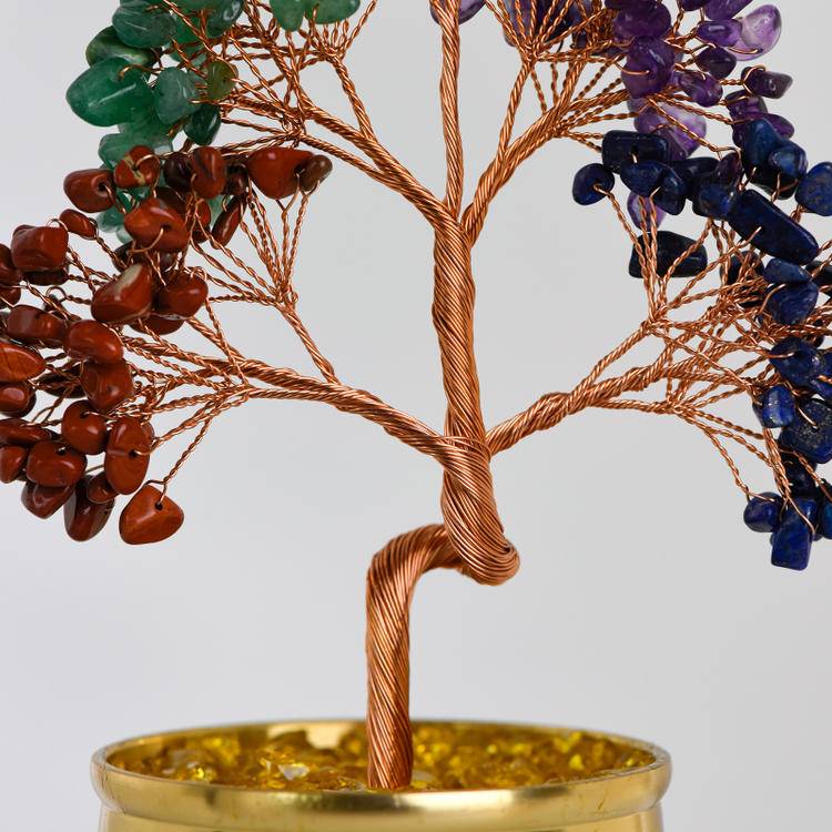 Natural Crystal Gemstone Money Tree -Feng Shui "100 Blessings" Pot, Energy Healing & Space Cleansing Magical Decor