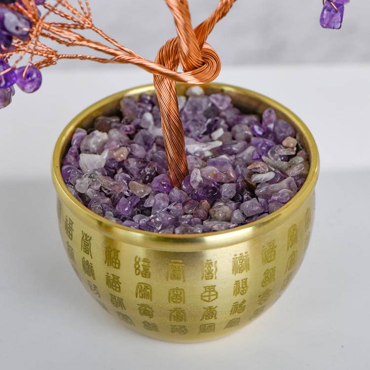 Natural Crystal Gemstone Money Tree -Feng Shui "100 Blessings" Pot, Energy Healing & Space Cleansing Magical Decor