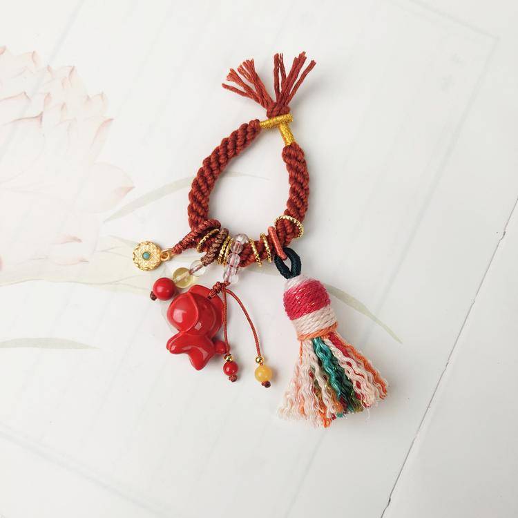 Chubby Pony Cinnabar Keychain | Cute Bag Charm & Carving Pendant