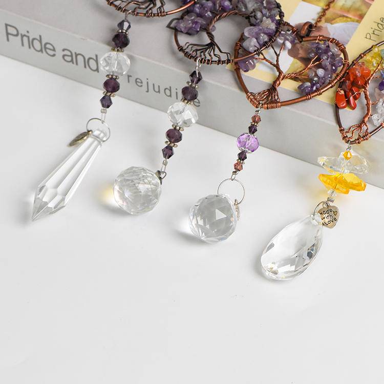 Crystal Chip Tree of Life Pendant - Handmade Natural Stone Healing Jewelry for Spiritual Protection & Chakra Balance