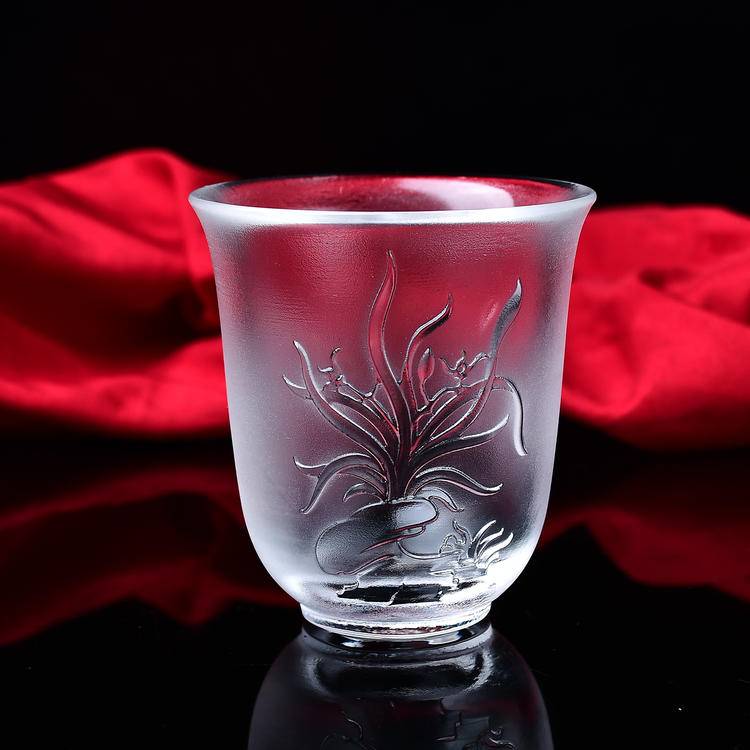 Crystal Melting Cup - Exquisite Orchid Pattern Single Teacup for Tea Ceremony& Meditation