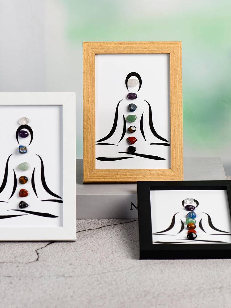 7 Chakra Crystal Stone Decorative Frame |Raw Crystal Photo Frame Display Stand |Healing Energy Art for Home & Meditation