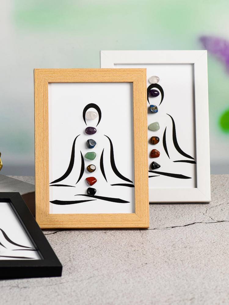 7 Chakra Crystal Stone Decorative Frame |Raw Crystal Photo Frame Display Stand |Healing Energy Art for Home & Meditation