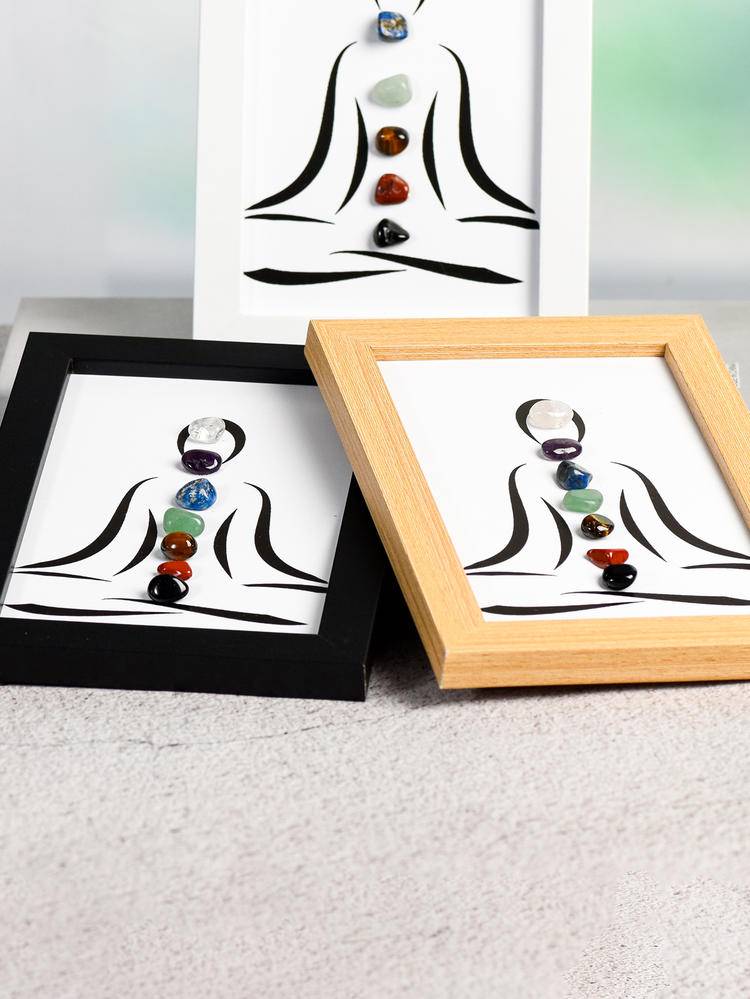 7 Chakra Crystal Stone Decorative Frame |Raw Crystal Photo Frame Display Stand |Healing Energy Art for Home & Meditation