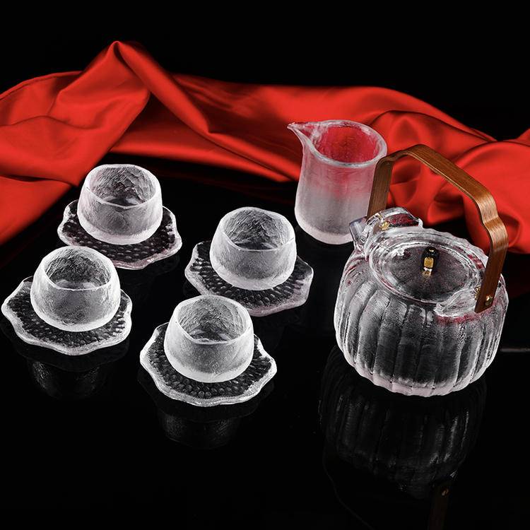 Handcrafted Natural Fused Crystal Tea Set | Heat-Resistant Melted Crystal Cups& Teapot