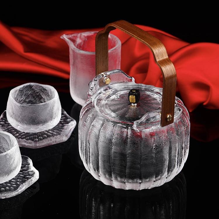 Handcrafted Natural Fused Crystal Tea Set | Heat-Resistant Melted Crystal Cups& Teapot