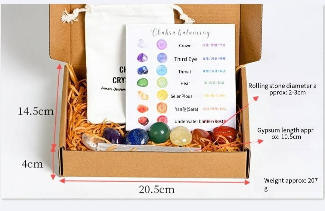 7 Chakra Healing Stone Set - Natural Raw Crystal Kit & Gift Box