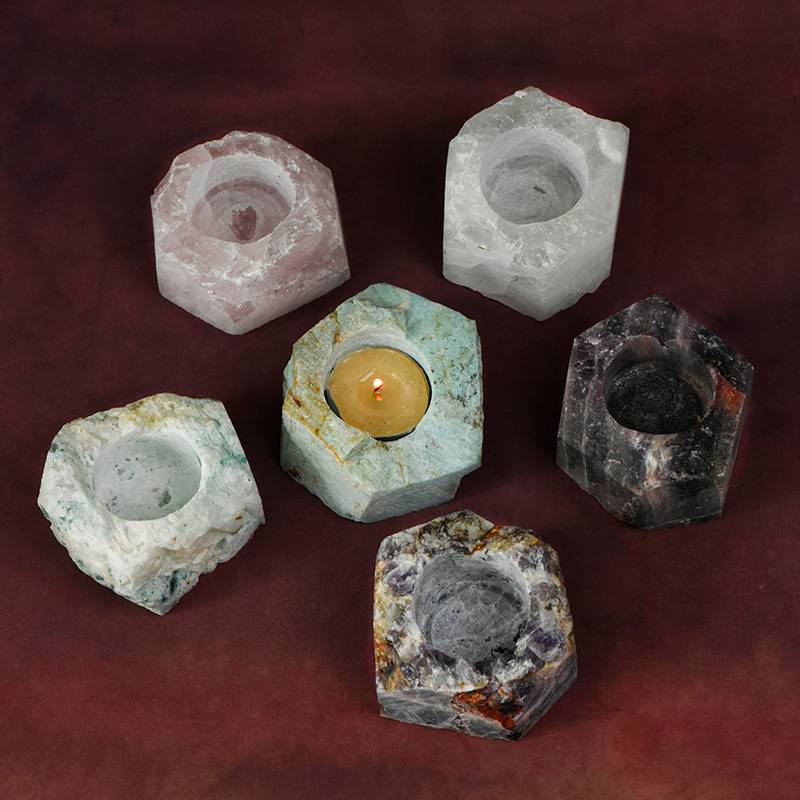 Natural Crystal Candle Holders: Fluorite,  Amethyst, Rose Quartz &More|Handcrafted Stone Home Decor