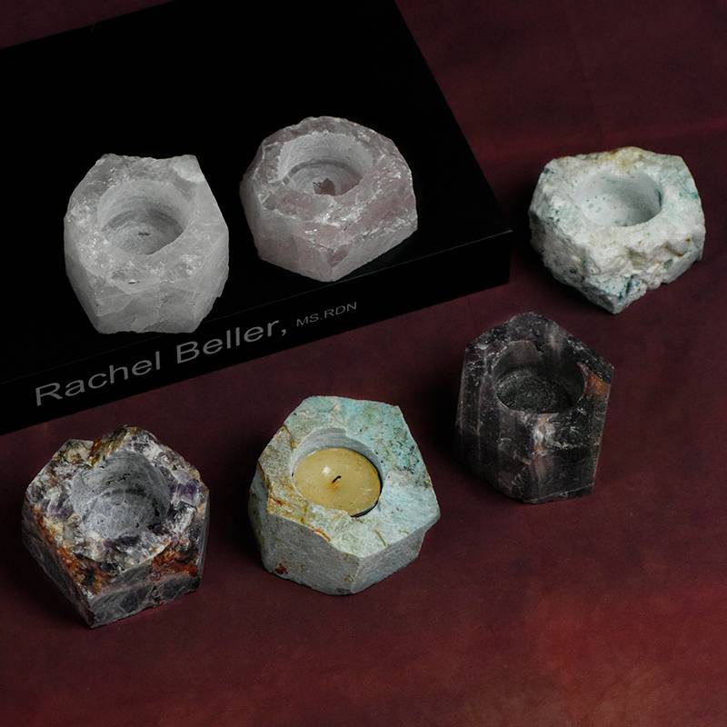 Natural Crystal Candle Holders: Fluorite,  Amethyst, Rose Quartz &More|Handcrafted Stone Home Decor
