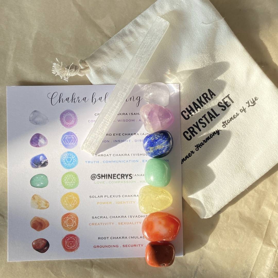7 Chakra Healing Stone Set - Natural Raw Crystal Kit & Gift Box