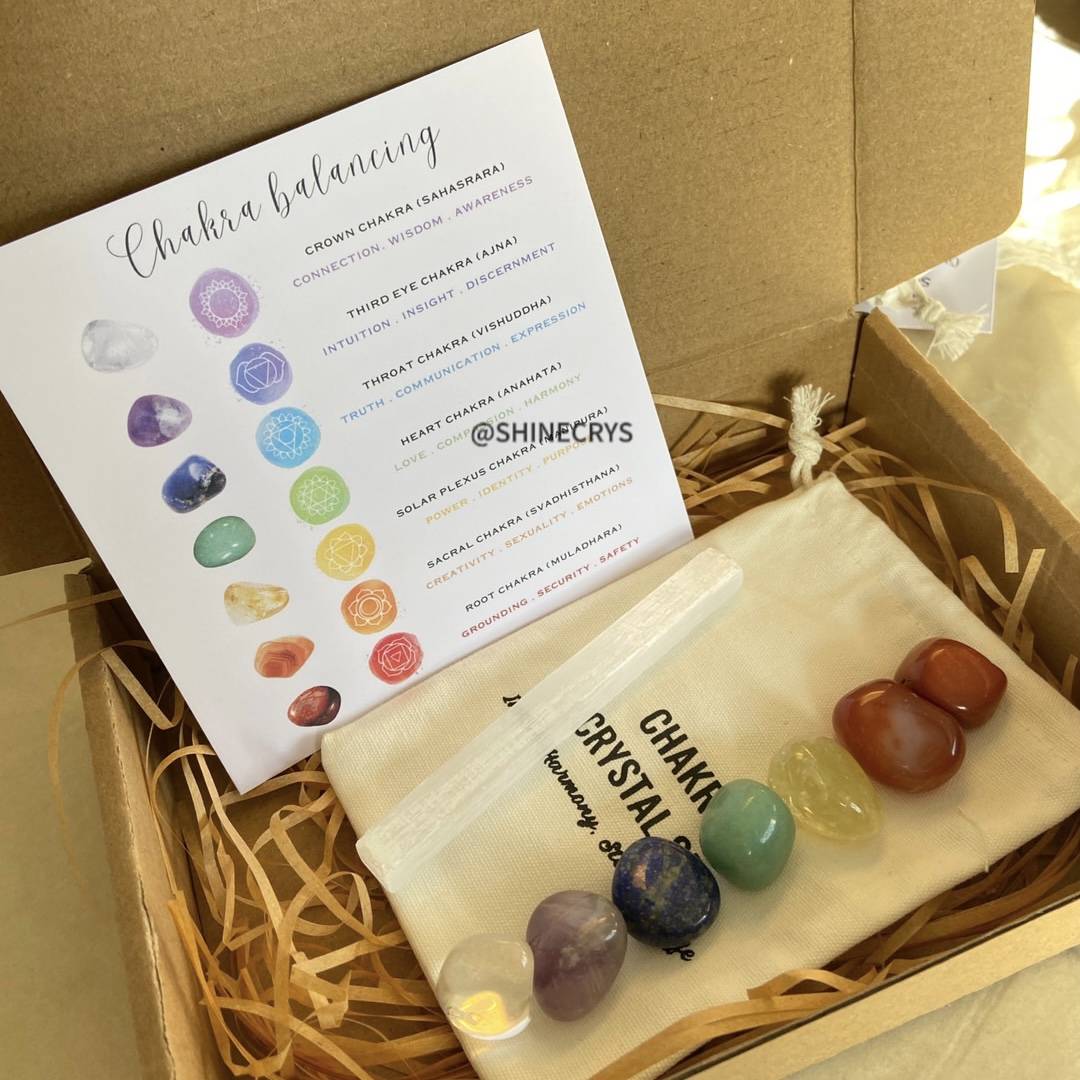 7 Chakra Healing Stone Set - Natural Raw Crystal Kit & Gift Box