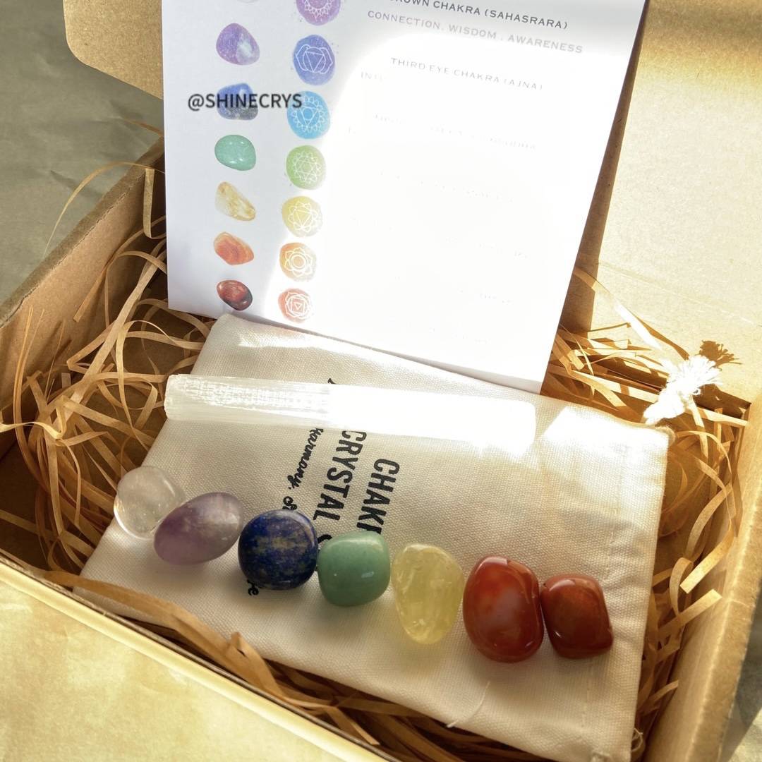 7 Chakra Healing Stone Set - Natural Raw Crystal Kit & Gift Box