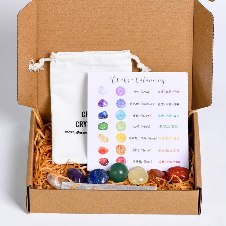 7 Chakra Healing Stone Set - Natural Raw Crystal Kit & Gift Box