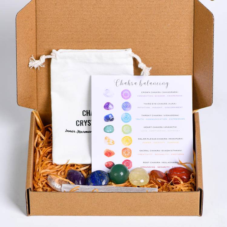 7 Chakra Healing Stone Set - Natural Raw Crystal Kit & Gift Box